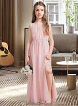 Load image into Gallery viewer, Allisson A-Line Scoop Neck Floor-Length Chiffon Junior Bridesmaid Dress With Ruffle Split Front XXCP0013425