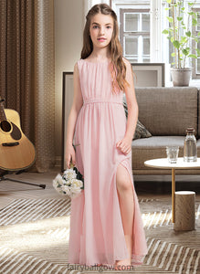 Allisson A-Line Scoop Neck Floor-Length Chiffon Junior Bridesmaid Dress With Ruffle Split Front XXCP0013425