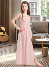 Load image into Gallery viewer, Allisson A-Line Scoop Neck Floor-Length Chiffon Junior Bridesmaid Dress With Ruffle Split Front XXCP0013425