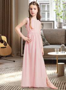 Allisson A-Line Scoop Neck Floor-Length Chiffon Junior Bridesmaid Dress With Ruffle Split Front XXCP0013425