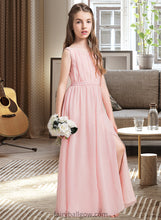 Load image into Gallery viewer, Allisson A-Line Scoop Neck Floor-Length Chiffon Junior Bridesmaid Dress With Ruffle Split Front XXCP0013425