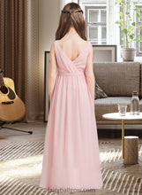 Load image into Gallery viewer, Allisson A-Line Scoop Neck Floor-Length Chiffon Junior Bridesmaid Dress With Ruffle Split Front XXCP0013425