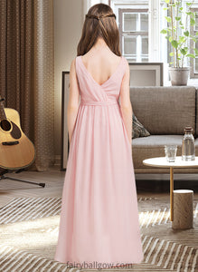 Allisson A-Line Scoop Neck Floor-Length Chiffon Junior Bridesmaid Dress With Ruffle Split Front XXCP0013425