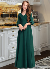 Load image into Gallery viewer, Zoey A-Line V-neck Floor-Length Chiffon Junior Bridesmaid Dress With Ruffles XXCP0013427