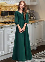 Load image into Gallery viewer, Zoey A-Line V-neck Floor-Length Chiffon Junior Bridesmaid Dress With Ruffles XXCP0013427