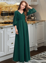 Load image into Gallery viewer, Zoey A-Line V-neck Floor-Length Chiffon Junior Bridesmaid Dress With Ruffles XXCP0013427