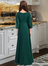 Load image into Gallery viewer, Zoey A-Line V-neck Floor-Length Chiffon Junior Bridesmaid Dress With Ruffles XXCP0013427