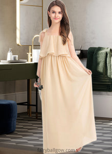 Kaylin A-Line Square Neckline Floor-Length Chiffon Junior Bridesmaid Dress With Bow(s) Cascading Ruffles XXCP0013428