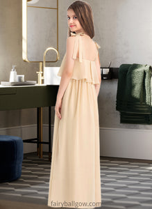 Kaylin A-Line Square Neckline Floor-Length Chiffon Junior Bridesmaid Dress With Bow(s) Cascading Ruffles XXCP0013428