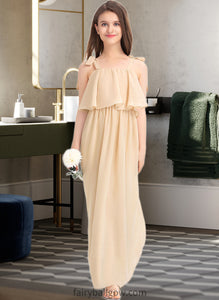 Kaylin A-Line Square Neckline Floor-Length Chiffon Junior Bridesmaid Dress With Bow(s) Cascading Ruffles XXCP0013428