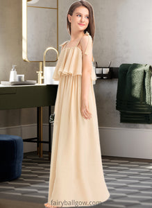 Kaylin A-Line Square Neckline Floor-Length Chiffon Junior Bridesmaid Dress With Bow(s) Cascading Ruffles XXCP0013428