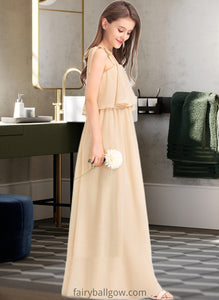 Kaylin A-Line Square Neckline Floor-Length Chiffon Junior Bridesmaid Dress With Bow(s) Cascading Ruffles XXCP0013428