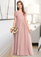 Load image into Gallery viewer, Katelynn A-Line Scoop Neck Floor-Length Chiffon Lace Junior Bridesmaid Dress With Bow(s) XXCP0013429