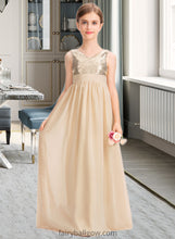 Load image into Gallery viewer, Ashlynn A-Line V-neck Floor-Length Chiffon Sequined Junior Bridesmaid Dress With Ruffle XXCP0013430