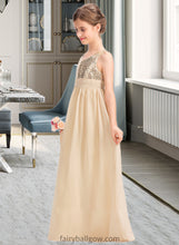 Load image into Gallery viewer, Ashlynn A-Line V-neck Floor-Length Chiffon Sequined Junior Bridesmaid Dress With Ruffle XXCP0013430