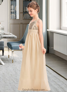 Ashlynn A-Line V-neck Floor-Length Chiffon Sequined Junior Bridesmaid Dress With Ruffle XXCP0013430