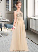 Load image into Gallery viewer, Ashlynn A-Line V-neck Floor-Length Chiffon Sequined Junior Bridesmaid Dress With Ruffle XXCP0013430