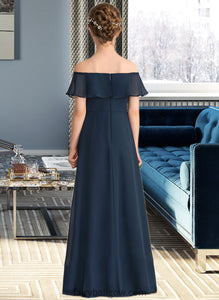 Noelle A-Line Off-the-Shoulder Floor-Length Chiffon Junior Bridesmaid Dress With Cascading Ruffles XXCP0013431