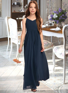 Erika A-Line V-neck Floor-Length Chiffon Junior Bridesmaid Dress With Bow(s) XXCP0013432