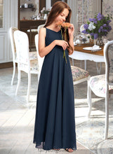 Load image into Gallery viewer, Erika A-Line V-neck Floor-Length Chiffon Junior Bridesmaid Dress With Bow(s) XXCP0013432