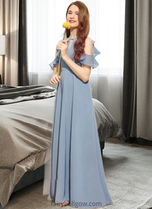 Sanaa A-Line Scoop Neck Floor-Length Chiffon Junior Bridesmaid Dress With Bow(s) Cascading Ruffles XXCP0013433