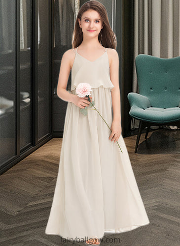 Danika A-Line V-neck Floor-Length Chiffon Junior Bridesmaid Dress XXCP0013435