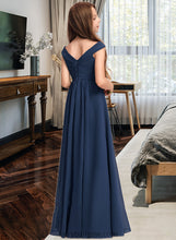 Load image into Gallery viewer, Dylan A-Line Off-the-Shoulder Floor-Length Chiffon Junior Bridesmaid Dress With Ruffles XXCP0013436