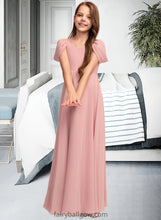 Load image into Gallery viewer, Shyanne A-Line V-neck Floor-Length Chiffon Junior Bridesmaid Dress With Ruffle XXCP0013437