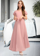 Load image into Gallery viewer, Shyanne A-Line V-neck Floor-Length Chiffon Junior Bridesmaid Dress With Ruffle XXCP0013437