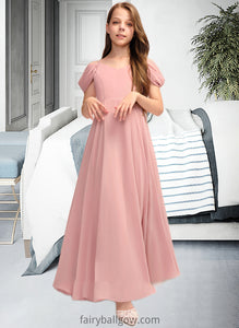 Shyanne A-Line V-neck Floor-Length Chiffon Junior Bridesmaid Dress With Ruffle XXCP0013437