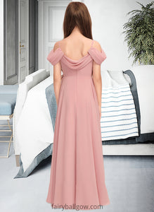 Shyanne A-Line V-neck Floor-Length Chiffon Junior Bridesmaid Dress With Ruffle XXCP0013437