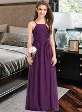 Load image into Gallery viewer, Martina A-Line Square Neckline Floor-Length Chiffon Lace Junior Bridesmaid Dress With Bow(s) XXCP0013438