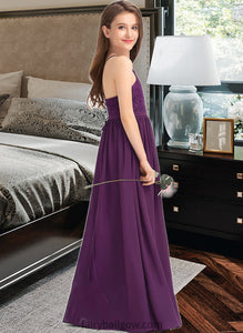 Martina A-Line Square Neckline Floor-Length Chiffon Lace Junior Bridesmaid Dress With Bow(s) XXCP0013438