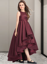 Load image into Gallery viewer, Lucille A-Line Scoop Neck Asymmetrical Satin Junior Bridesmaid Dress With Ruffle XXCP0013439