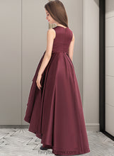 Load image into Gallery viewer, Lucille A-Line Scoop Neck Asymmetrical Satin Junior Bridesmaid Dress With Ruffle XXCP0013439