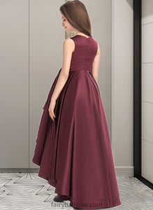 Lucille A-Line Scoop Neck Asymmetrical Satin Junior Bridesmaid Dress With Ruffle XXCP0013439