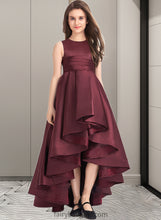 Load image into Gallery viewer, Lucille A-Line Scoop Neck Asymmetrical Satin Junior Bridesmaid Dress With Ruffle XXCP0013439