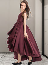 Load image into Gallery viewer, Lucille A-Line Scoop Neck Asymmetrical Satin Junior Bridesmaid Dress With Ruffle XXCP0013439