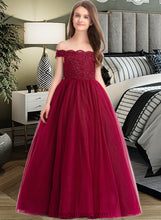 Load image into Gallery viewer, Aniya Ball-Gown/Princess Off-the-Shoulder Floor-Length Tulle Lace Junior Bridesmaid Dress With Beading Sequins XXCP0013440