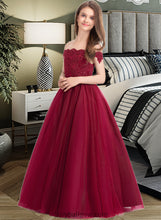 Load image into Gallery viewer, Aniya Ball-Gown/Princess Off-the-Shoulder Floor-Length Tulle Lace Junior Bridesmaid Dress With Beading Sequins XXCP0013440