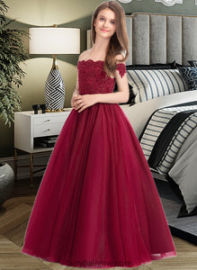 Aniya Ball-Gown/Princess Off-the-Shoulder Floor-Length Tulle Lace Junior Bridesmaid Dress With Beading Sequins XXCP0013440