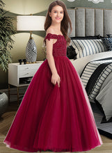 Load image into Gallery viewer, Aniya Ball-Gown/Princess Off-the-Shoulder Floor-Length Tulle Lace Junior Bridesmaid Dress With Beading Sequins XXCP0013440