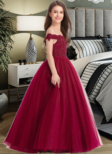 Aniya Ball-Gown/Princess Off-the-Shoulder Floor-Length Tulle Lace Junior Bridesmaid Dress With Beading Sequins XXCP0013440