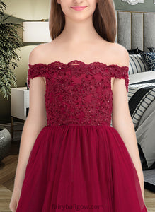 Aniya Ball-Gown/Princess Off-the-Shoulder Floor-Length Tulle Lace Junior Bridesmaid Dress With Beading Sequins XXCP0013440