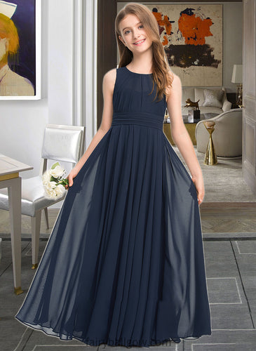 Ciara A-Line Scoop Neck Floor-Length Chiffon Junior Bridesmaid Dress With Ruffle XXCP0013441