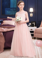 Load image into Gallery viewer, Frederica A-Line Scoop Neck Floor-Length Tulle Junior Bridesmaid Dress With Beading Sequins XXCP0013444