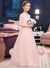 Load image into Gallery viewer, Frederica A-Line Scoop Neck Floor-Length Tulle Junior Bridesmaid Dress With Beading Sequins XXCP0013444