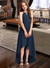 Load image into Gallery viewer, Jaida A-Line Scoop Neck Asymmetrical Chiffon Junior Bridesmaid Dress With Bow(s) Ruffles XXCP0013445