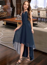 Load image into Gallery viewer, Jaida A-Line Scoop Neck Asymmetrical Chiffon Junior Bridesmaid Dress With Bow(s) Ruffles XXCP0013445