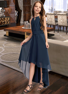 Jaida A-Line Scoop Neck Asymmetrical Chiffon Junior Bridesmaid Dress With Bow(s) Ruffles XXCP0013445